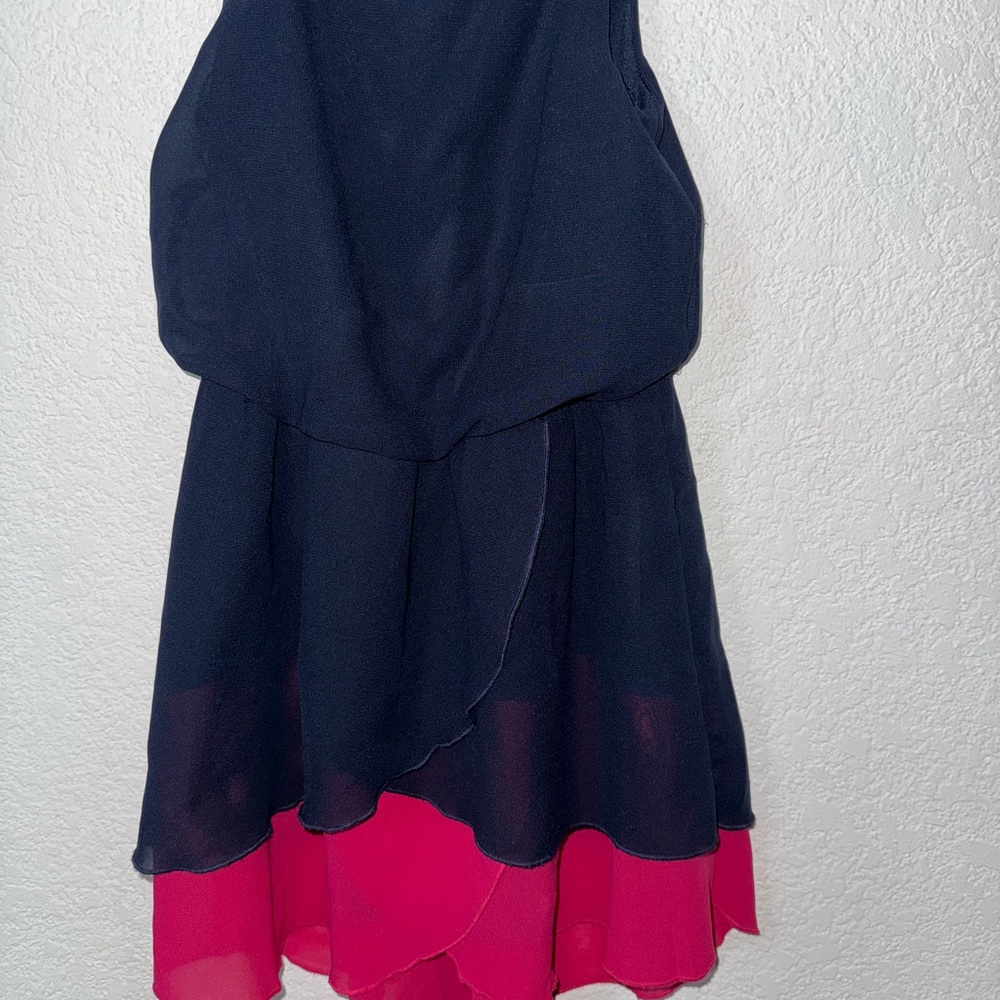 Girls Navy Dress with Pink Accents
